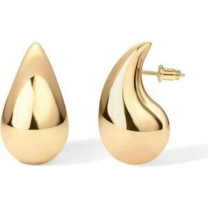 Gold teardrop chunky hoop earrings lightweight drop hypoallergenic jewelry